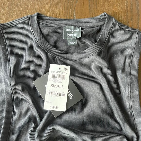 Bar III Sofia Richie Womens Bodycon‎ Dress Size Small Ribbed Ruched Black NWT - Picture 5 of 8